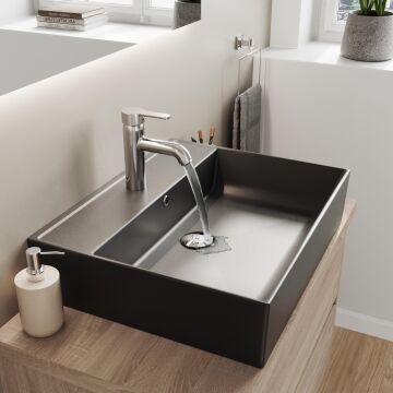 Aqua Bagno Plan Tezgah Üstü Kare Lavabo , 55x45 cm.   Mat Siyah