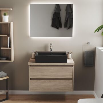 Aqua Bagno Plan Tezgah Üstü Kare Lavabo , 55x45 cm.   Mat Siyah