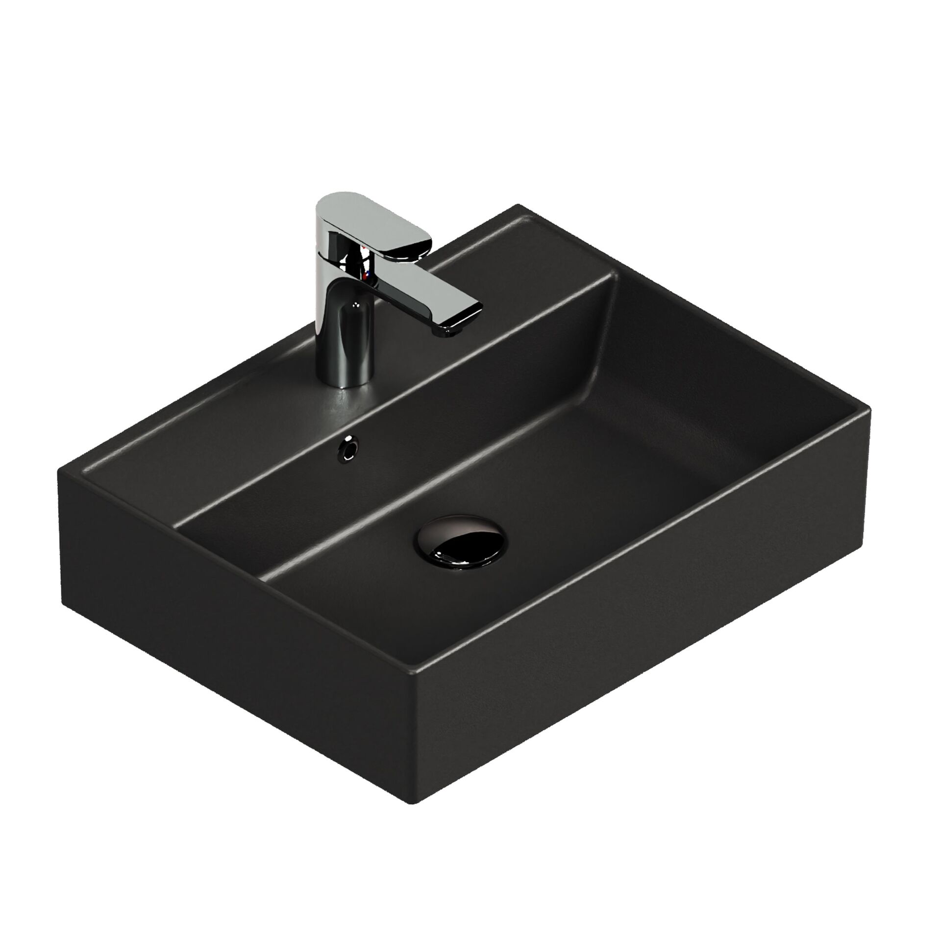 Aqua Bagno Plan Tezgah Üstü Kare Çanak  Lavabo , 50x38 cm.  Mat Siyah