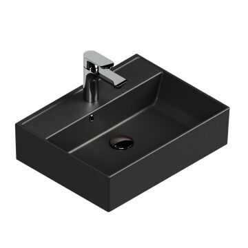 Aqua Bagno Plan Tezgah Üstü Kare Çanak  Lavabo , 50x38 cm.  Mat Siyah