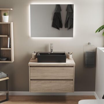 Aqua Bagno Plan Tezgah Üstü Kare Çanak  Lavabo , 50x38 cm.  Mat Siyah