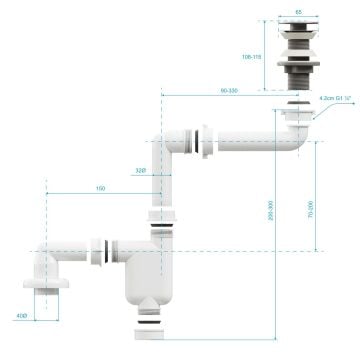 Aqua Bagno  Smart Pop-up  sifon , Taşma Deliksiz  Krom +Comfort Yer Kazandıran Lavabo Sifonu -2 Parça Set