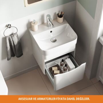 Aqua Bagno Piccolo 2.0 Alt Dolap  48 cm. Parlak Beyaz -Lavabo dahil