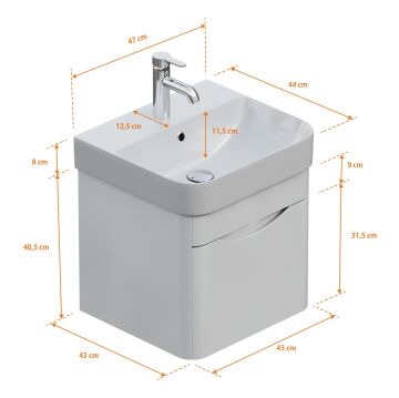 Aqua Bagno Piccolo 2.0 Alt Dolap  48 cm. Parlak Beyaz -Lavabo dahil
