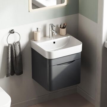 Aqua Bagno Piccolo 2.0 Alt Dolap 57 cm. Antrasit Gri Parlak-Lavabo dahil