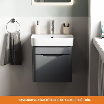 Aqua Bagno Piccolo 2.0 Alt Dolap 57 cm. Antrasit Gri Parlak-Lavabo dahil