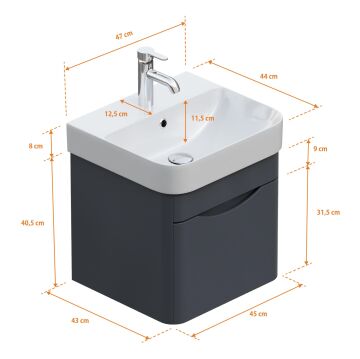 Aqua Bagno Piccolo 2.0 Alt Dolap 57 cm. Antrasit Gri Parlak-Lavabo dahil